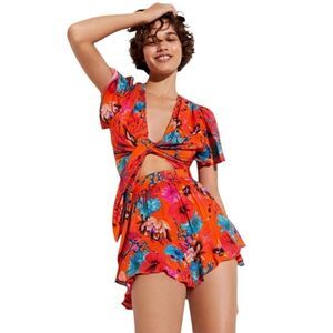 DESIGUAL ‘Alondra’ Ruffled Shorts in Naranja Tropical Size M